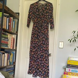 Anthropologie Black Floral Long Sleeve Dress